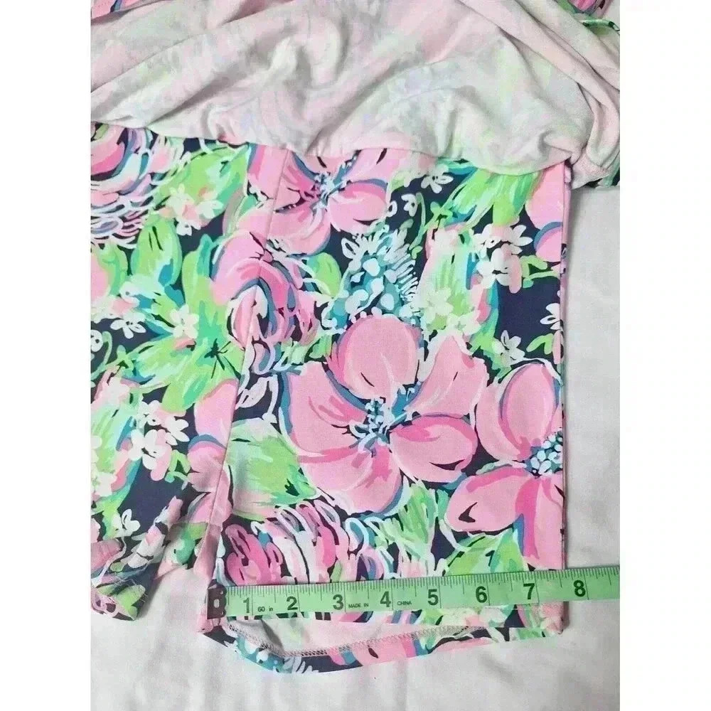 Lilly Pulitzer Donna Romper XXS Pink Green Floral Off Shoulder 3/4 Tie Sleeve - Picture 8 of 9